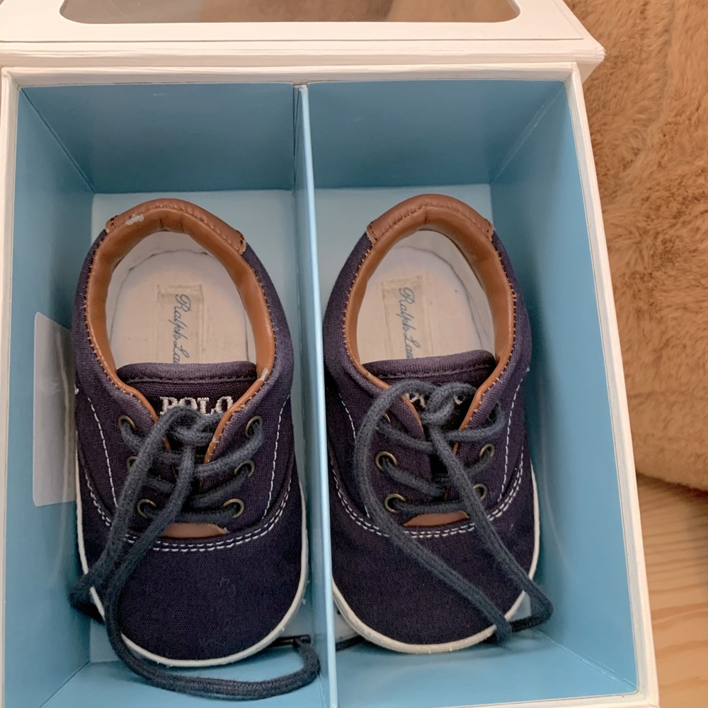 Ralph Lauren Navy Canvas crib shoes